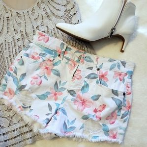 Floral denim shorts